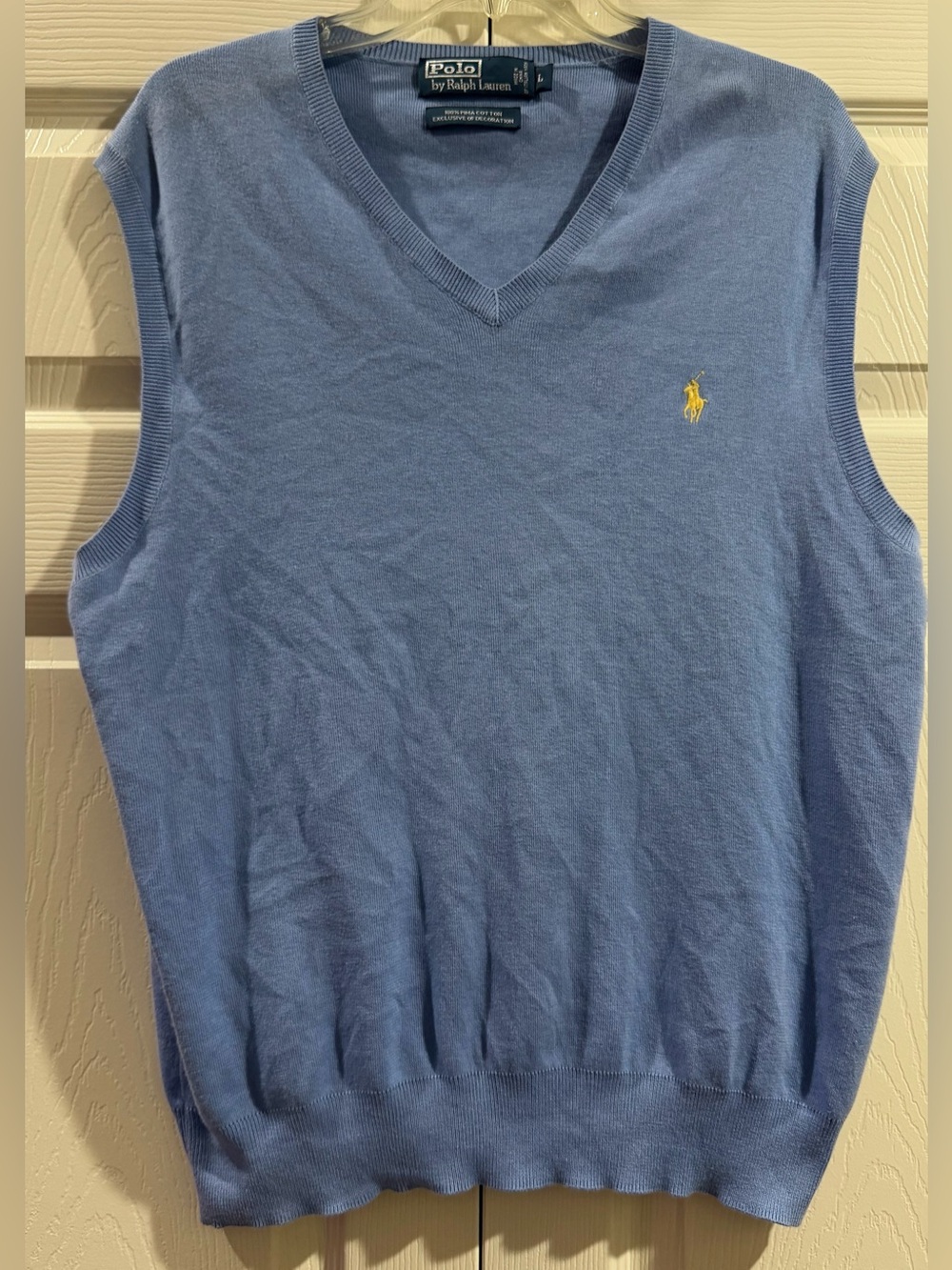 Polo Ralph Lauren Men's Pima Cotton V-neck Sweater Vest In Light Blue Size L
